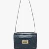 Victoria Beckham Jumbo Frame Shoulder Bag In Midnight Blue Croc-Effect Leather