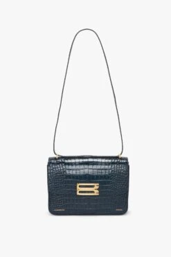 Victoria Beckham Jumbo Frame Shoulder Bag In Midnight Blue Croc-Effect Leather