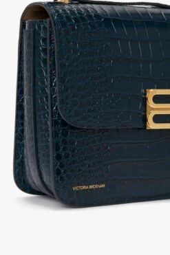 Victoria Beckham Jumbo Frame Shoulder Bag In Midnight Blue Croc-Effect Leather -Victoria Beckham UntitledSession1144