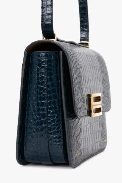 Victoria Beckham Jumbo Frame Shoulder Bag In Midnight Blue Croc-Effect Leather -Victoria Beckham UntitledSession1148