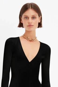 Victoria Beckham Deep V Knitted Gown In Black -Victoria Beckham UntitledSession18351 b