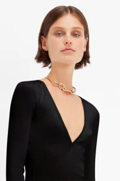 Victoria Beckham Deep V Knitted Gown In Black -Victoria Beckham UntitledSession18363 b