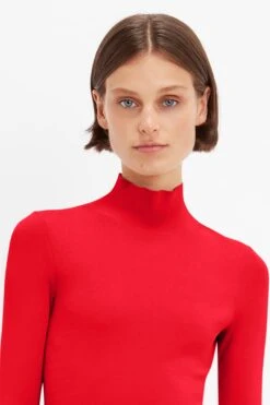 Victoria Beckham Polo Neck Knitted Gown In Red -Victoria Beckham UntitledSession18435 red