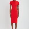 Victoria Beckham Fitted T-shirt Dress In Bright Red