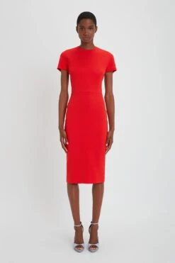 Victoria Beckham Fitted T-shirt Dress In Bright Red