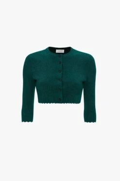 Victoria Beckham VB Body Cropped Cardi In Lurex Green -Victoria Beckham UntitledSession4126