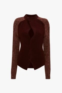 Victoria Beckham Exclusive Contrast Sleeve Cardigan In Rust -Victoria Beckham UntitledSession4197