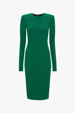 Victoria Beckham Long Sleeve T-Shirt Fitted Dress In Emerald -Victoria Beckham UntitledSession4236