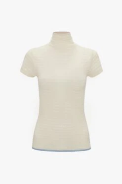 Victoria Beckham Polo Neck Knitted T-Shirt In Cream -Victoria Beckham UntitledSession4245