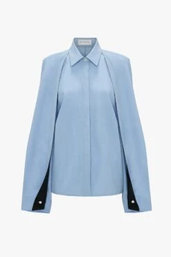 Victoria Beckham Pleat Detail Raglan Shirt In Oxford Blue -Victoria Beckham UntitledSession4256 1ffc0e73 bccf 4cfc b35f 589a870a58e2