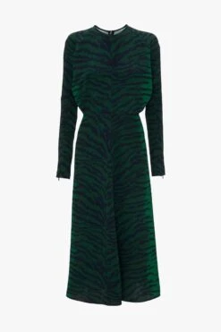 Victoria Beckham Dolman Midi Dress In Green-Navy Tiger Print -Victoria Beckham UntitledSession4275 1