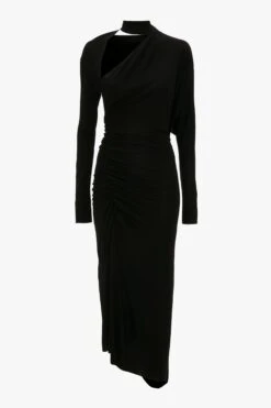 Victoria Beckham Slash-Neck Ruched Midi Dress In Black -Victoria Beckham UntitledSession4326