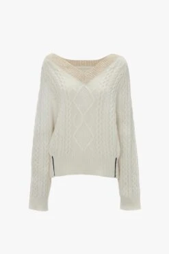 Victoria Beckham V-Neck Jumper In Natural -Victoria Beckham UntitledSession4348 1