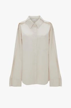 Victoria Beckham Oversized Pleat Detail Denim Shirt In Ecru -Victoria Beckham UntitledSession4362