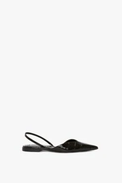 Victoria Beckham V Cut Sling Back In Black Croc-Effect Leather