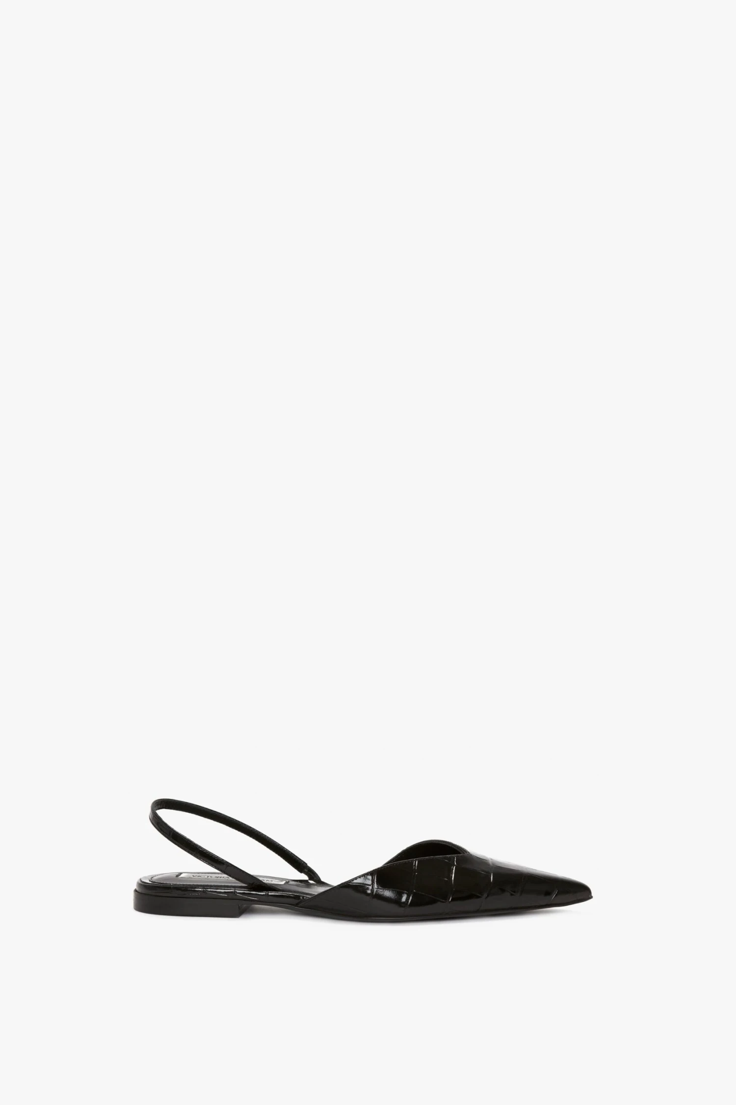 Victoria Beckham V Cut Sling Back In Black Croc-Effect Leather 1 Victoria Beckham V Cut Sling Back In Black Croc-Effect Leather