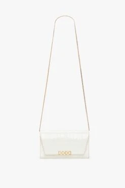 Victoria Beckham Exclusive Wallet On Chain In Ivory Croc-Effect Leather