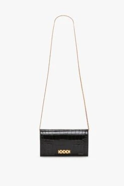 Victoria Beckham Wallet On Chain In Black Croc-Effect Leather
