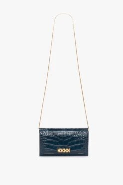Victoria Beckham Wallet On Chain In Midnight Croc-Effect Leather