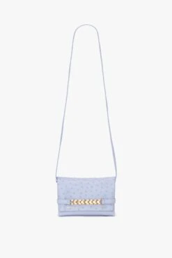 Victoria Beckham Mini Chain Pouch With Long Strap In Frost Ostrich-Effect Leather