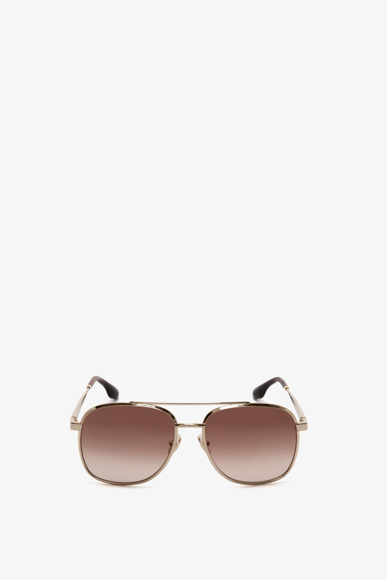 Victoria Beckham Double Bridge V Detail Sunglasses In Gold Brown 1 Victoria Beckham Double Bridge V Detail Sunglasses In Gold Brown