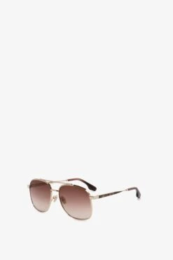 Victoria Beckham Double Bridge V Detail Sunglasses In Gold Brown 11 Victoria Beckham Double Bridge V Detail Sunglasses In Gold Brown -Victoria Beckham UntitledSession7024