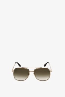 Victoria Beckham Double Bridge V Detail Sunglasses In Gold