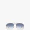 Victoria Beckham Classic V Metal Navigator Sunglasses In Gold Blue