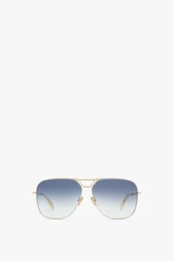 Victoria Beckham Classic V Metal Navigator Sunglasses In Gold Blue