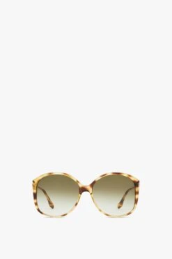 Victoria Beckham Faceted Round Sunglasses In Blonde Havana
