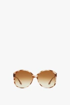 Victoria Beckham Faceted Round Sunglasses In Havana Rose