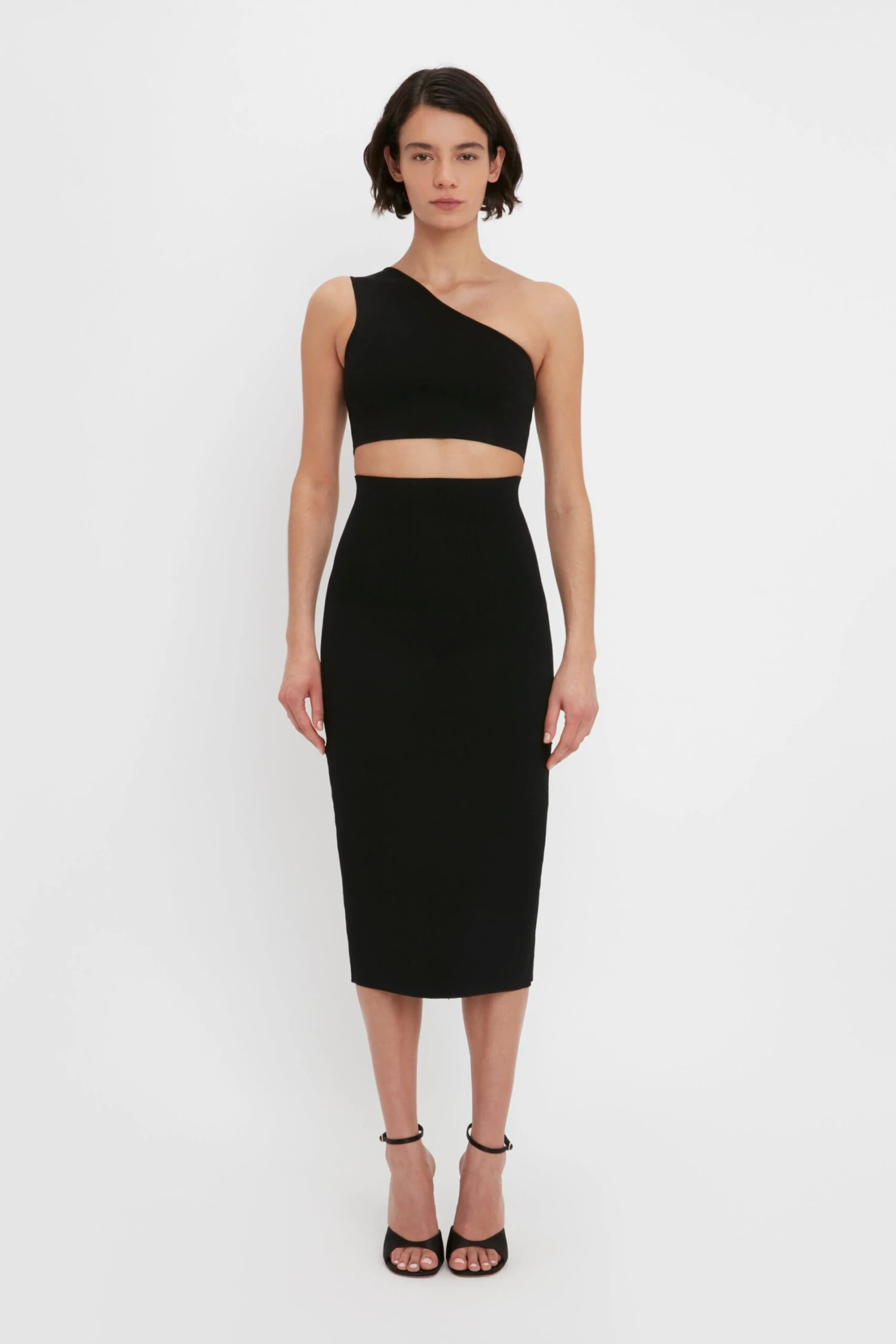 Victoria Beckham VB Body Fitted Midi Skirt In Black