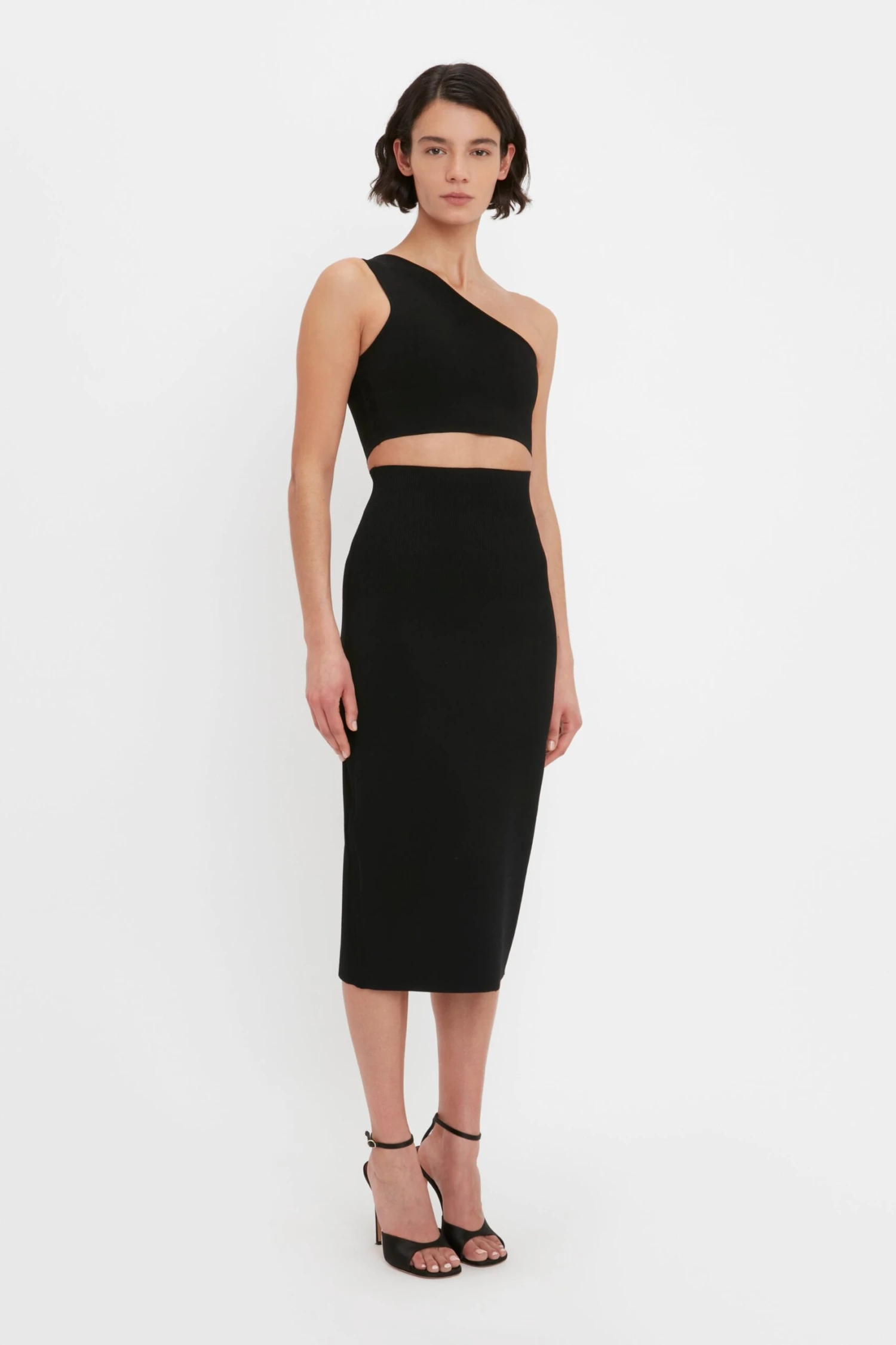 Victoria Beckham VB Body Fitted Midi Skirt In Black - Image 2