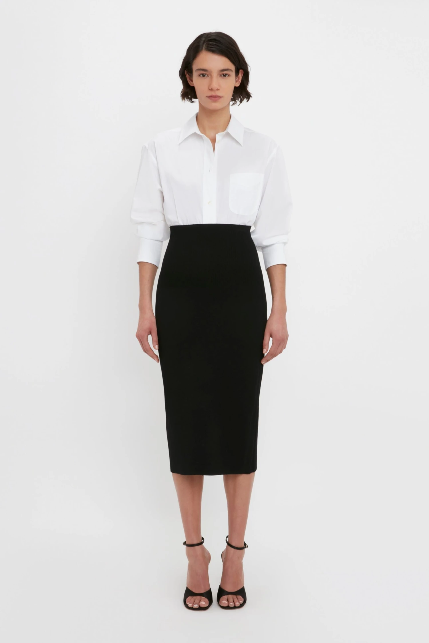Victoria Beckham VB Body Fitted Midi Skirt In Black - Image 3