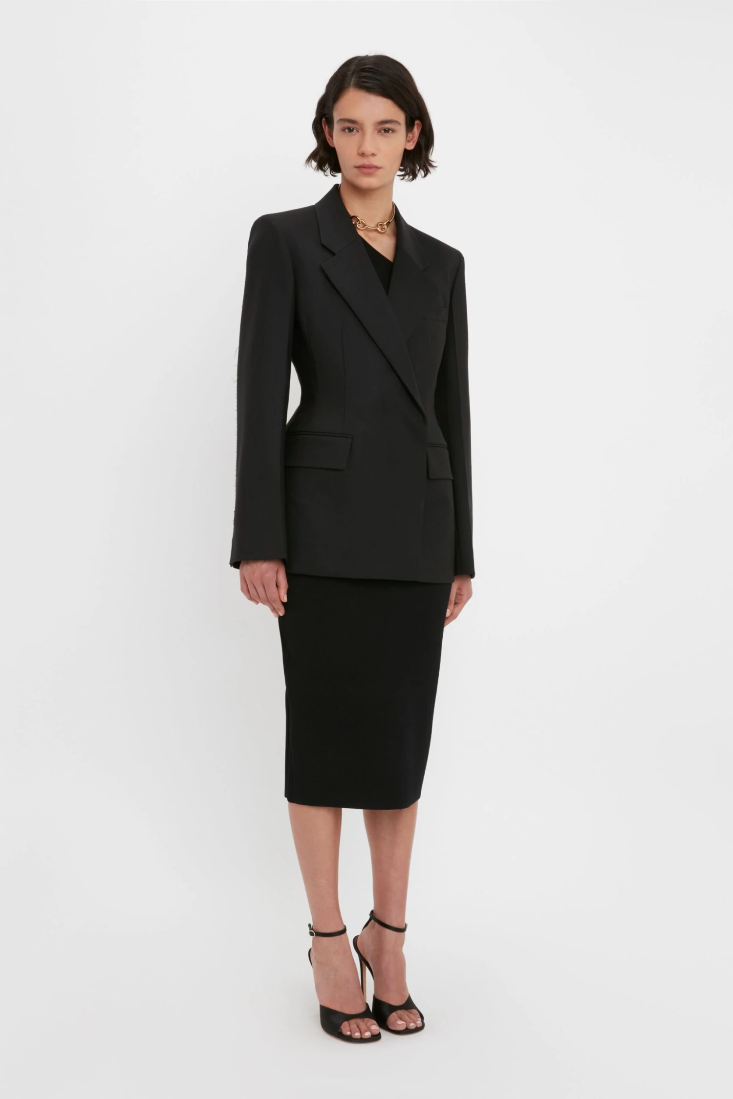 Victoria Beckham VB Body Fitted Midi Skirt In Black - Image 6