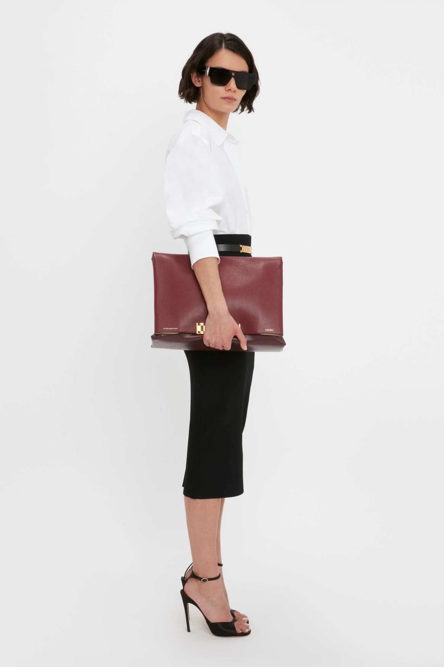 Victoria Beckham VB Body Fitted Midi Skirt In Black - Image 4