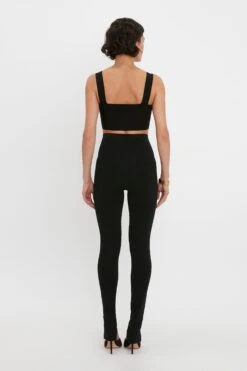 Victoria Beckham VB Body Strap Bandeau Top In Black -Victoria Beckham VICTORIA BECKHAM VB BODY SPLIT FRONT LEGGINGS IN BLACK 1222KTR003390A BLACK BACK MODEL 4 JPG A