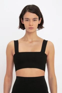 Victoria Beckham VB Body Strap Bandeau Top In Black -Victoria Beckham VICTORIA BECKHAM VB BODY STRAP BANDEAU TOP IN BLACK 1222KAC003635A BLACK DETAIL MODEL 5 JPG A