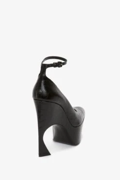 Victoria Beckham Ankle Strap Wedge Pump In Black Croc-Effect Leather -Victoria Beckham VictoriaBeckham AnkleStrapWedgePumpInBlack BE41200A Backjpg