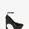 Victoria Beckham Ankle Strap Wedge Pump In Black Croc-Effect Leather