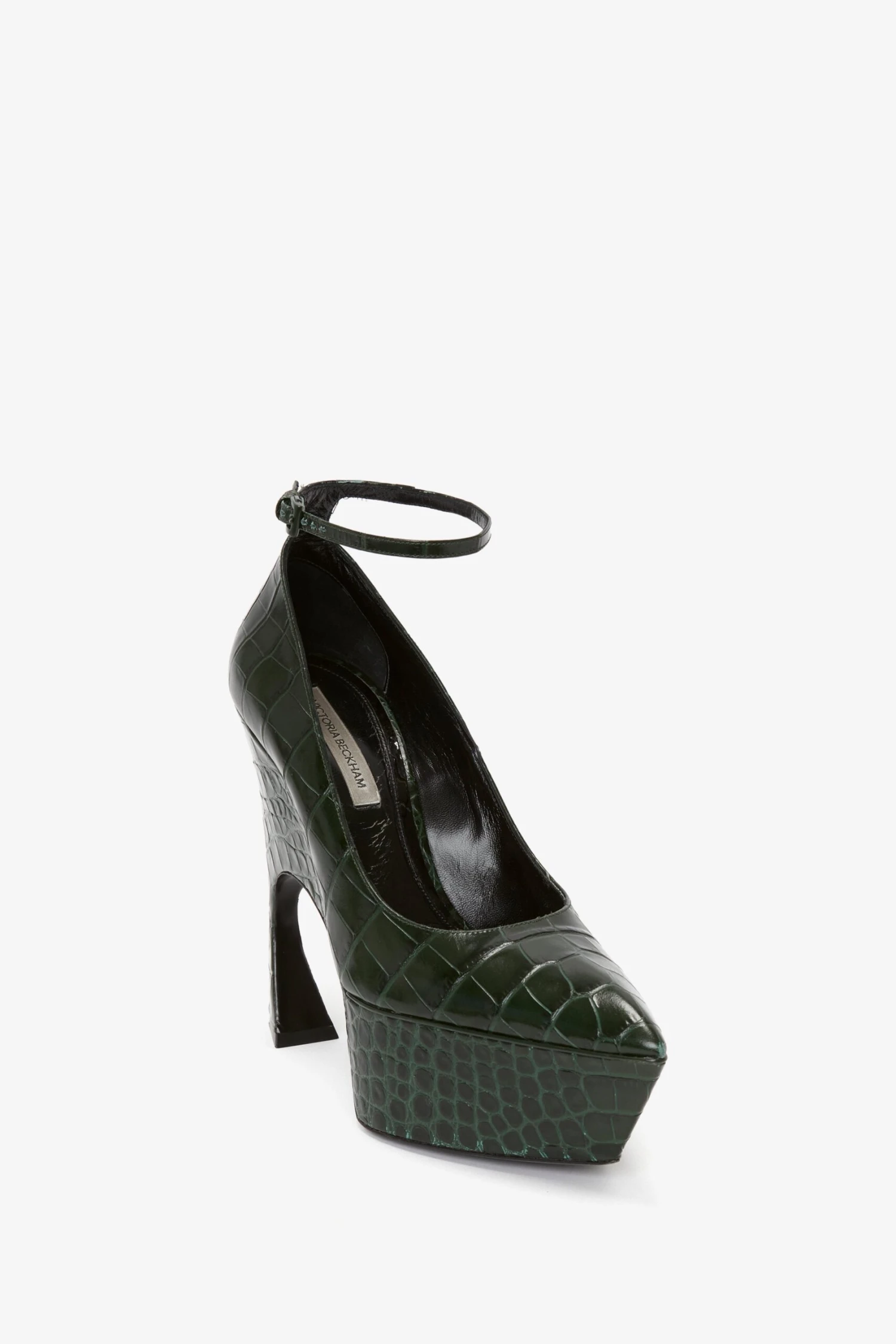 Victoria Beckham Ankle Strap Wedge Pump In Dark Green Croc-Effect Leather 2 Victoria Beckham Ankle Strap Wedge Pump In Dark Green Croc-Effect Leather - Image 2