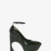 Victoria Beckham Ankle Strap Wedge Pump In Dark Green Croc-Effect Leather