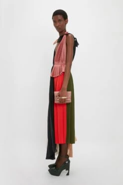 Victoria Beckham Mini Chain Pouch With Long Strap In Truffle Leather -Victoria Beckham VictoriaBeckham AsymmetricPleatedV NeckDressInBlack Multi BLACK 1423WDR005037B Styles Model6 JPG faf7c393 8973 4d69 bdbf 70db1f1799ea