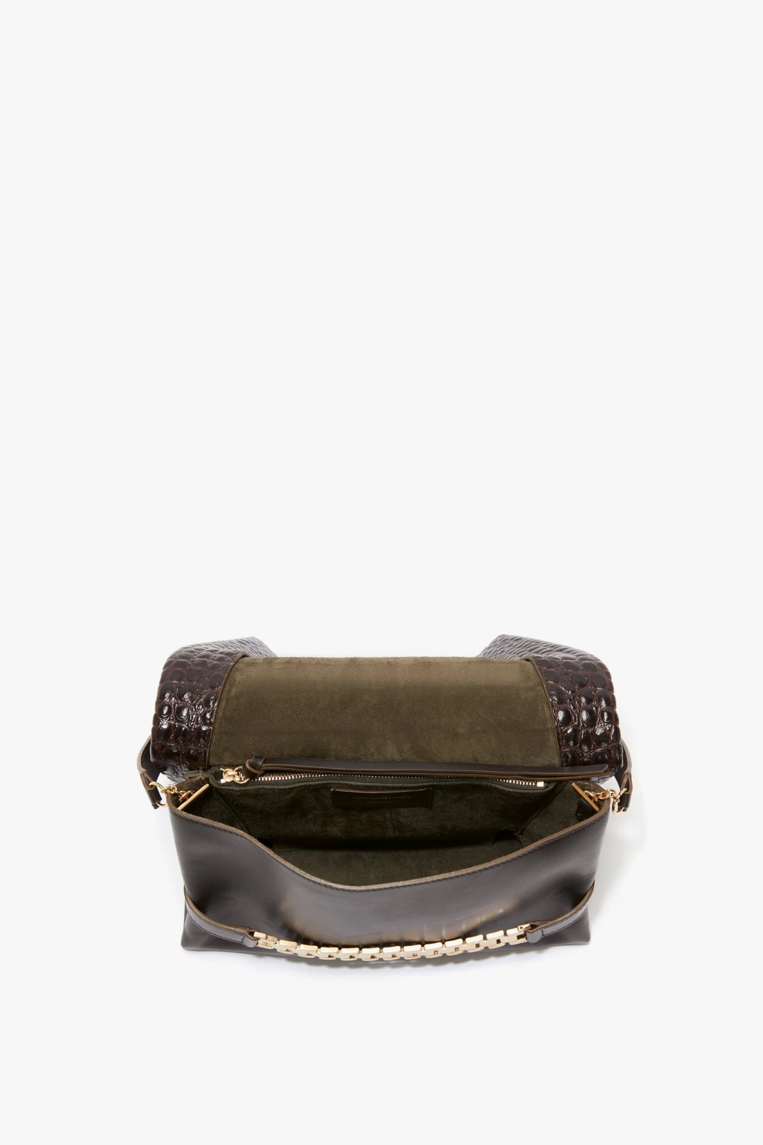 Victoria Beckham Chain Pouch With Strap In Chocolate Croc-Effect Leather 8 Victoria Beckham Chain Pouch With Strap In Chocolate Croc-Effect Leather - Image 8