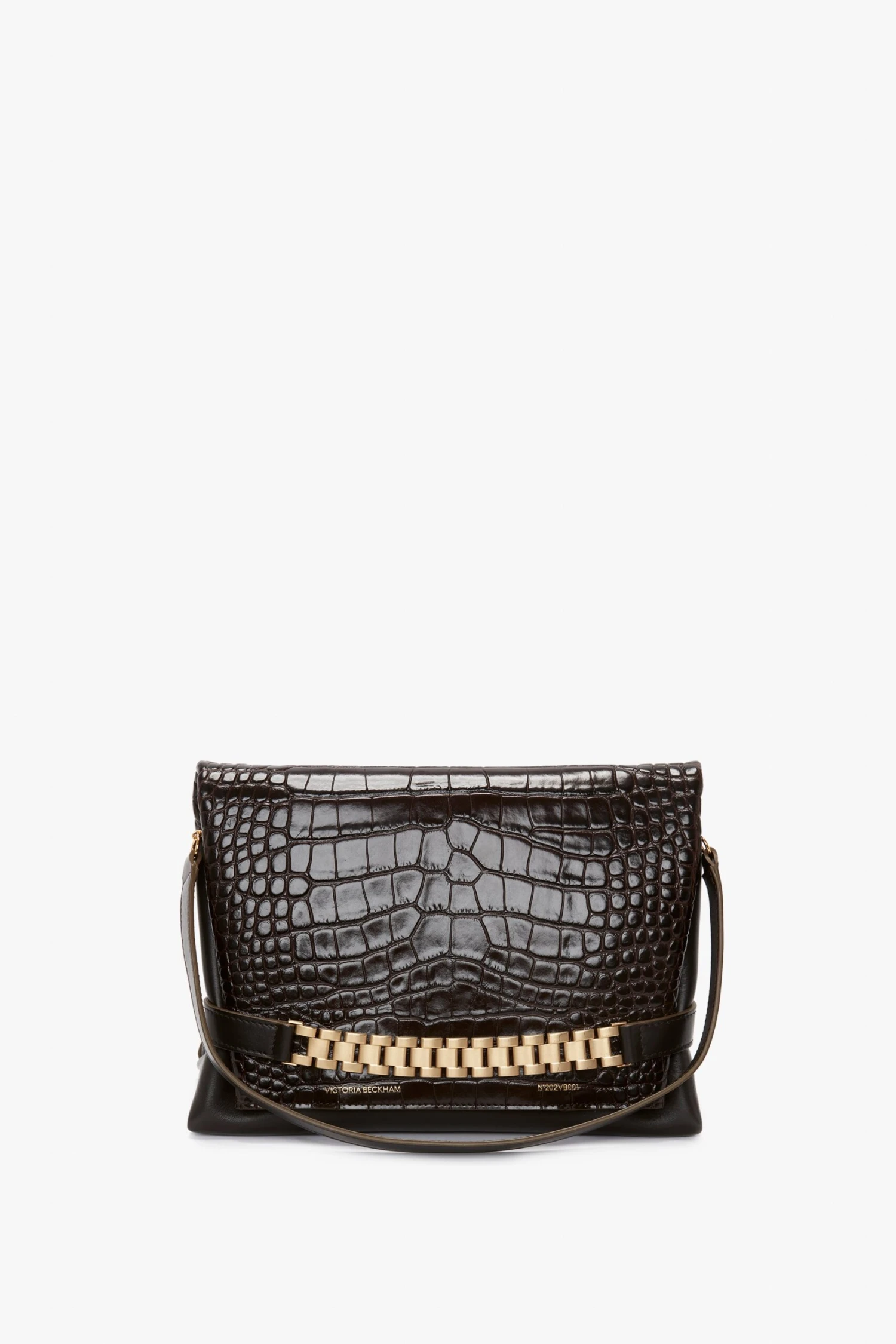 Victoria Beckham Chain Pouch With Strap In Chocolate Croc-Effect Leather 2 Victoria Beckham Chain Pouch With Strap In Chocolate Croc-Effect Leather - Image 2