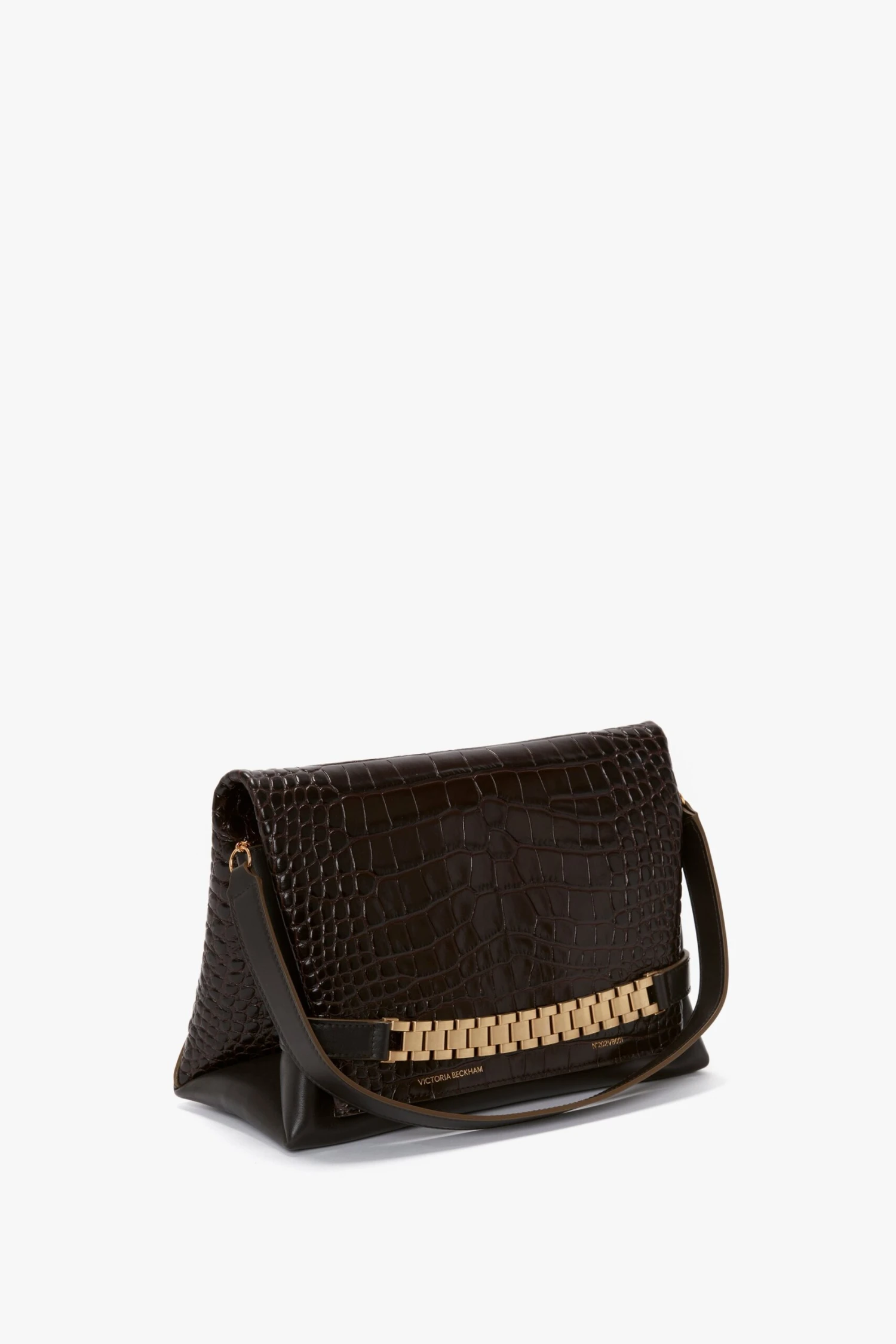 Victoria Beckham Chain Pouch With Strap In Chocolate Croc-Effect Leather 4 Victoria Beckham Chain Pouch With Strap In Chocolate Croc-Effect Leather - Image 4