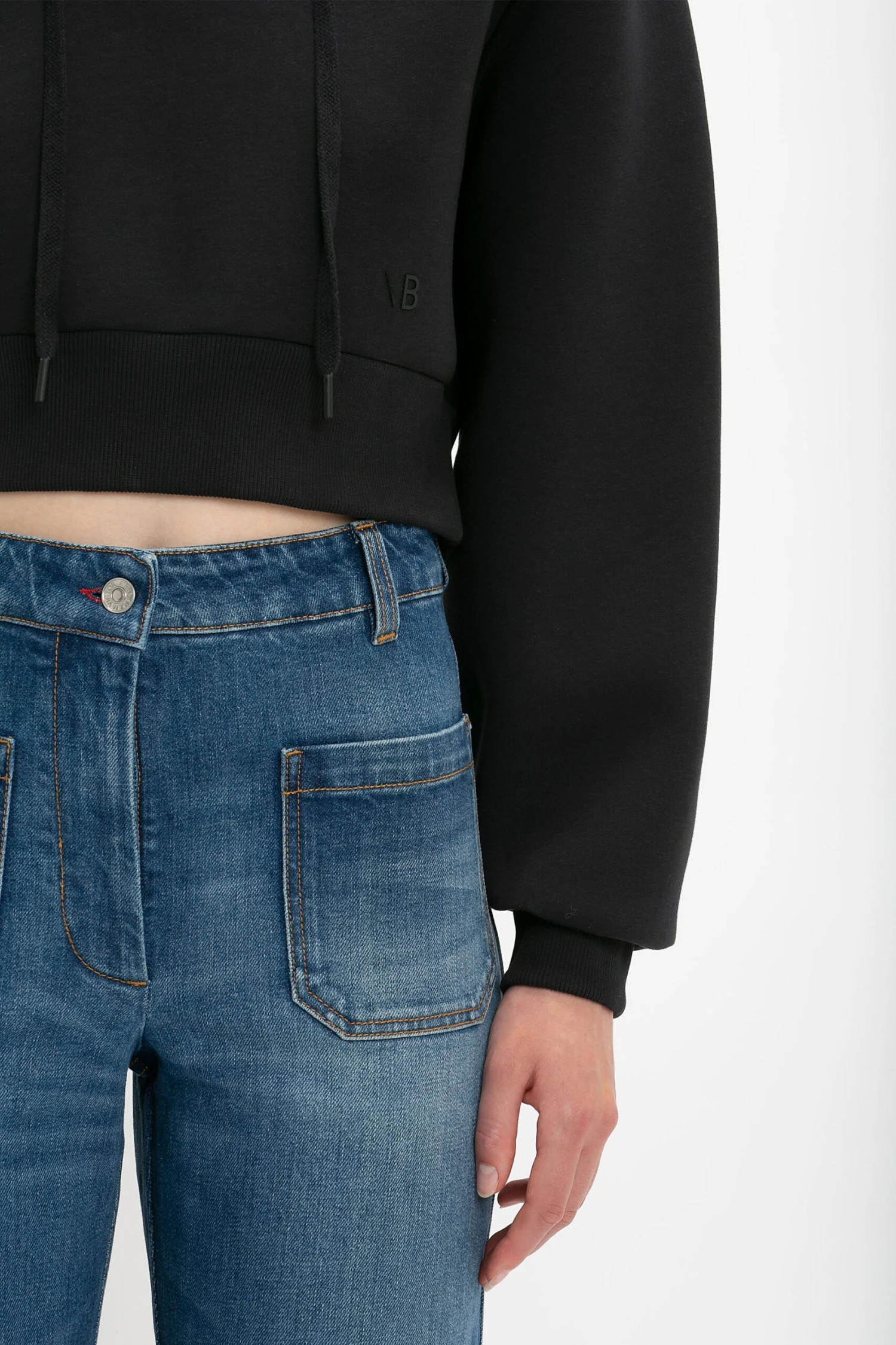 Victoria Beckham Cropped Neoprene Hoodie In Black 5 Victoria Beckham Cropped Neoprene Hoodie In Black - Image 5