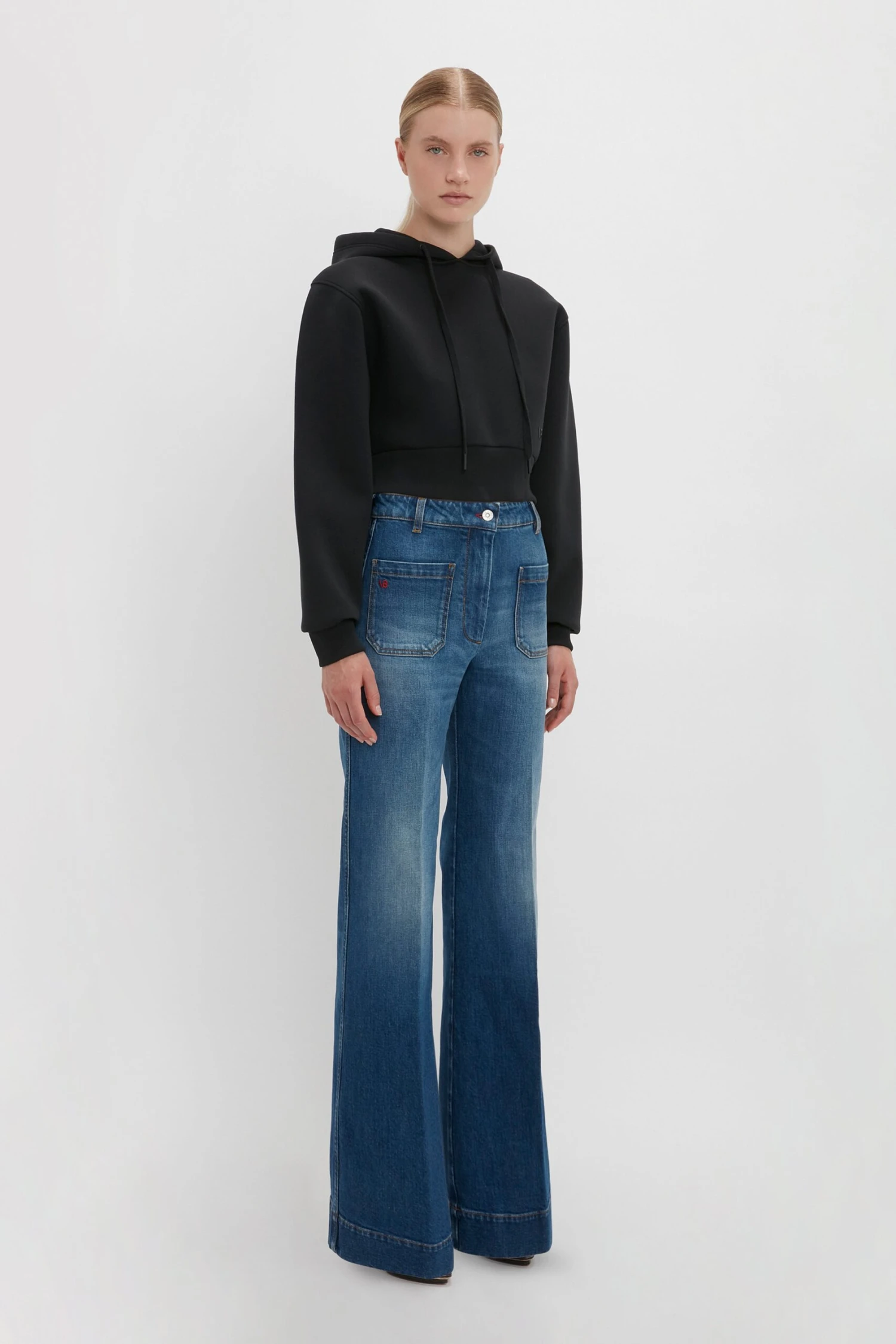 Victoria Beckham Cropped Neoprene Hoodie In Black 2 Victoria Beckham Cropped Neoprene Hoodie In Black - Image 2