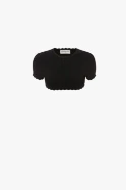 Victoria Beckham Cropped Short Sleeve Top In Black -Victoria Beckham VictoriaBeckham CroppedShortSleeveTop BLACK 1223KTP004553A 2700 4050 247 WHITE LR FLATSHOTS Model1 JPG 1