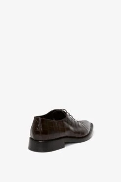 Victoria Beckham Pointy Toe Flat Lace Up In Chocolate Croc-Effect Leather -Victoria Beckham VictoriaBeckham DoubleBridgeV LineNavigatorInGold Blush VB240S Back Model4